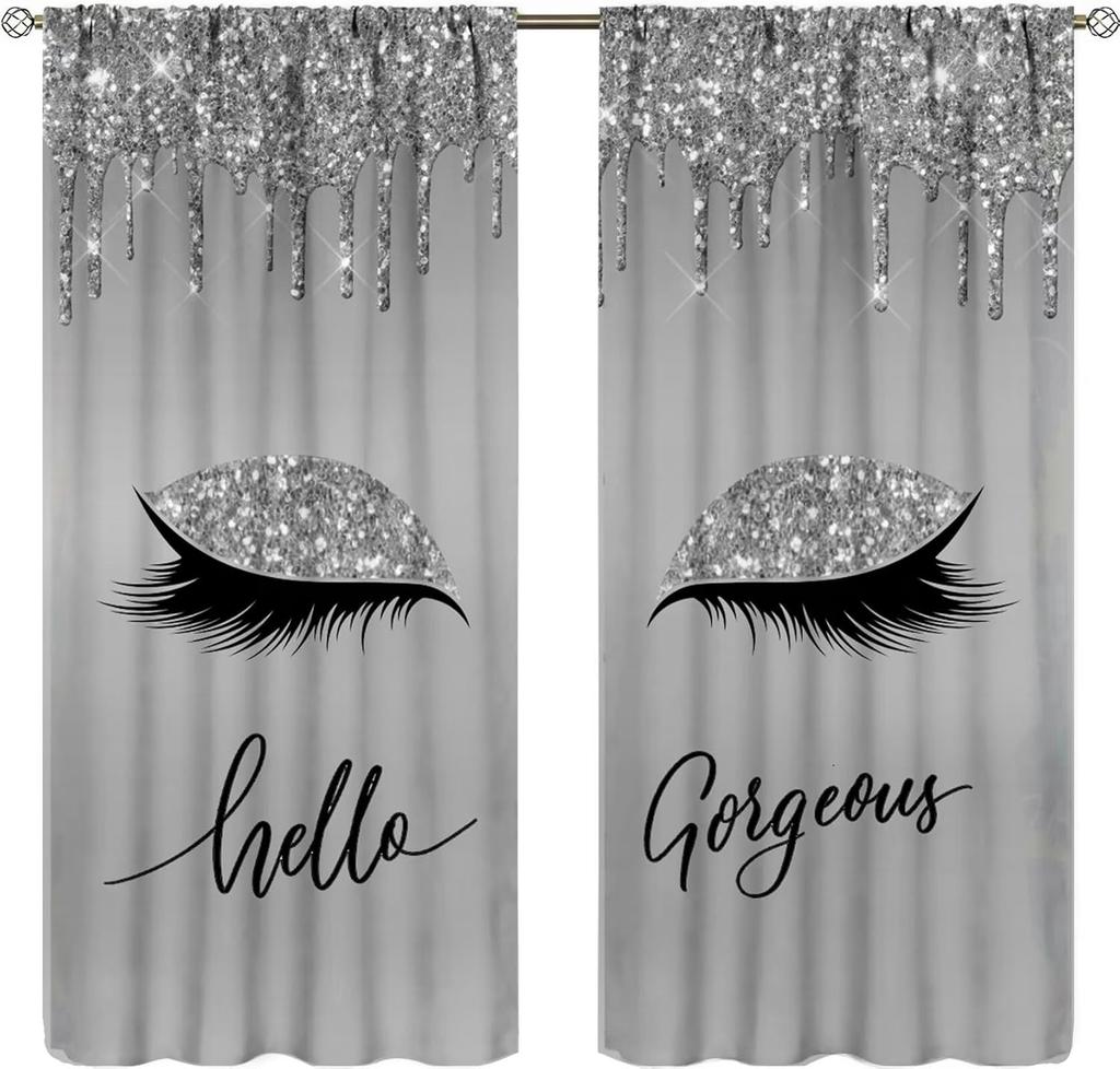 Lips Curtains, Retro Comic Pop Art Girl Applying Red Lipstick Makeup Concept Halftone Background Blackout Rod Pocket Curtains