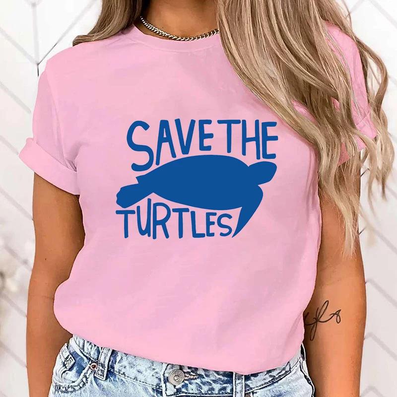 (Premium T-shirt)New Protect The Ocean Save A Turtle Graphic Print T-Shirt Women Fashion Round Neck Loose Tee Shirt Tops