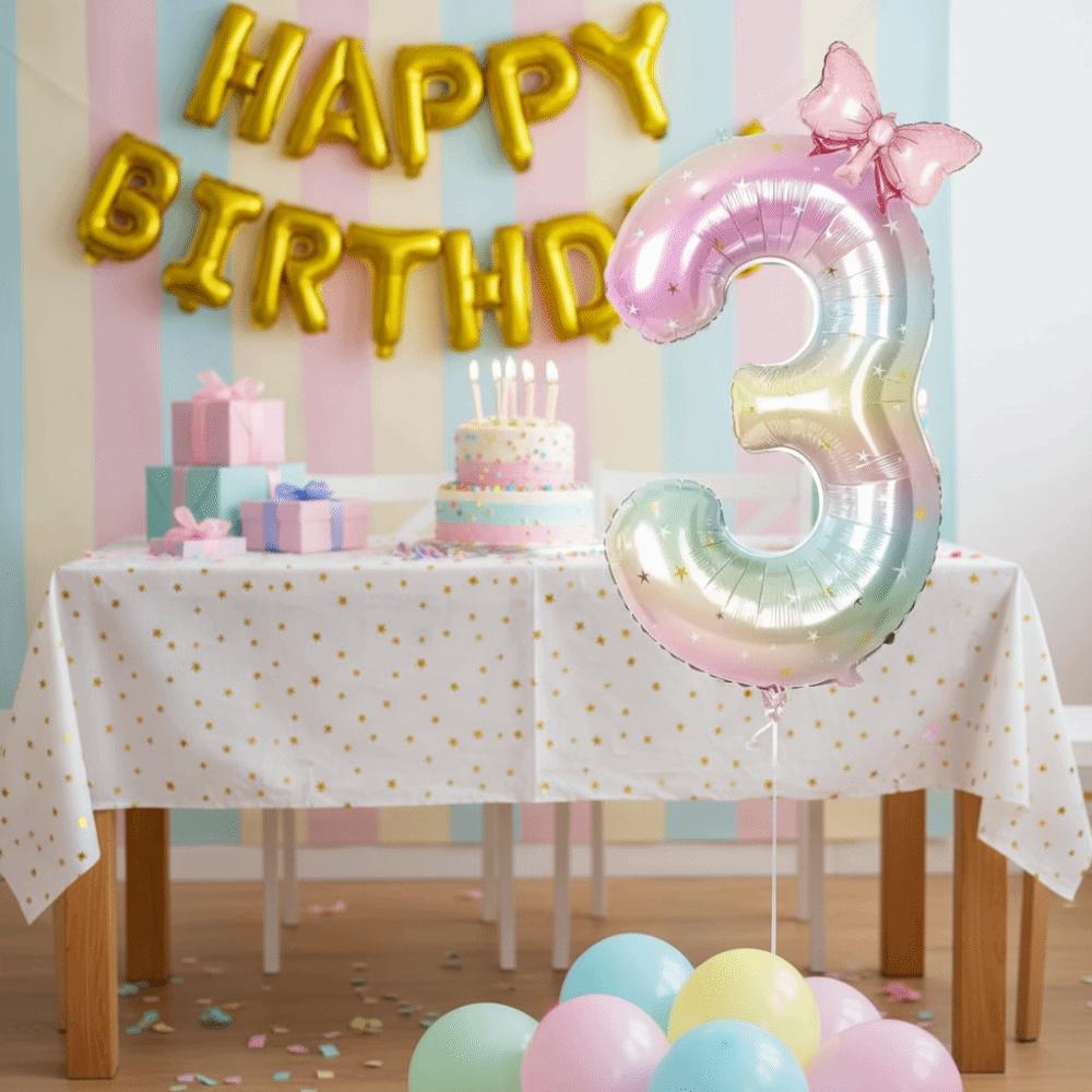 New 40Inch Birthday Number Ballons Colorful Gradient 0-9 Digit Pink Bownot Balloons Foil Helium Balloon Birthday Decorations