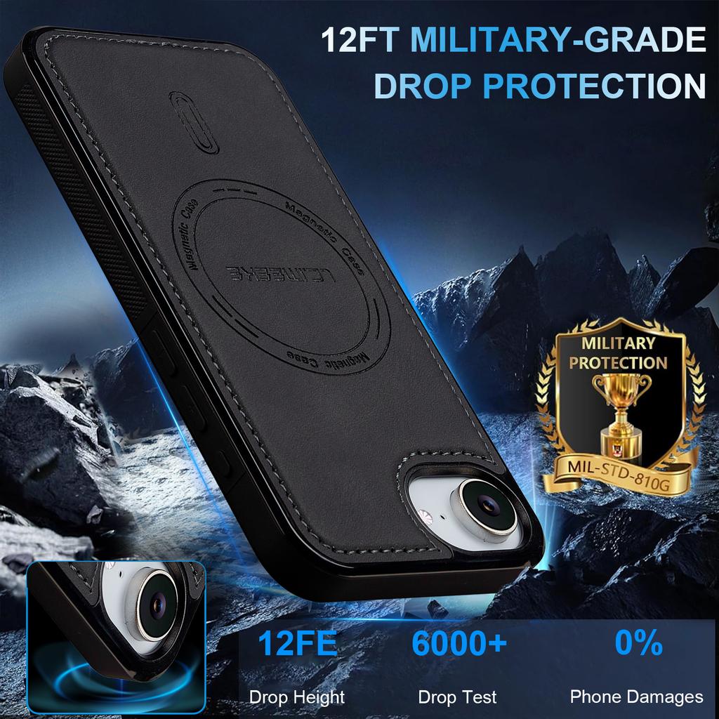 LC.IMEEKE L6 For iPhone 16e Case PU Leather Coated PC TPU Phone Cover Compatible with MagSafe