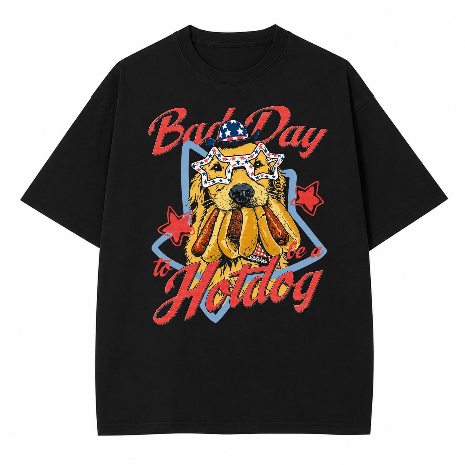 Bad Day To Be A Hotdog Funny Patriotic Golden Retriever 4th of July T-Shirt 3XL
