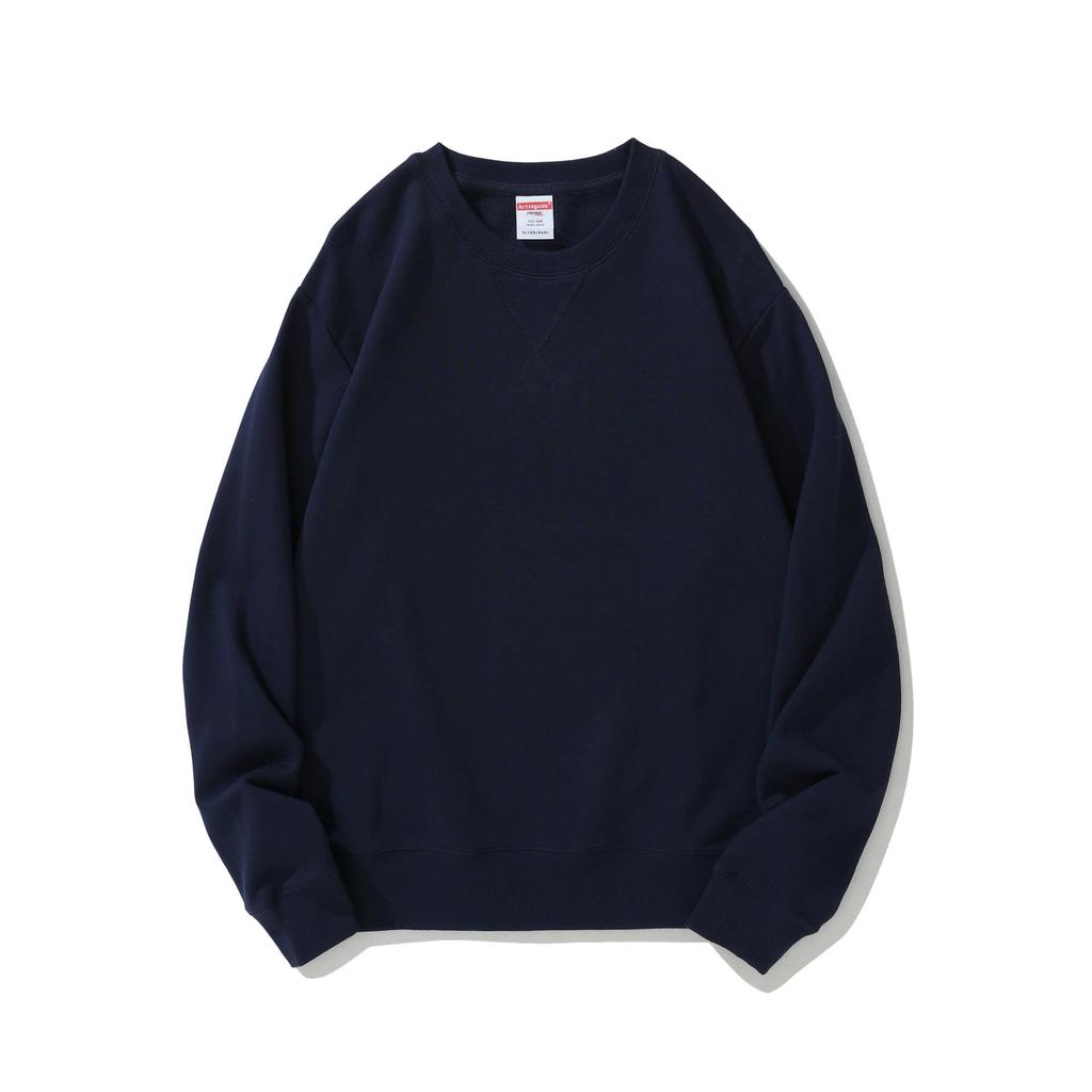 Herren Frühling und Herbst 380g Übergröße Rundhals Locker Langarm Pullover Einfarbiges Sweatshirt
