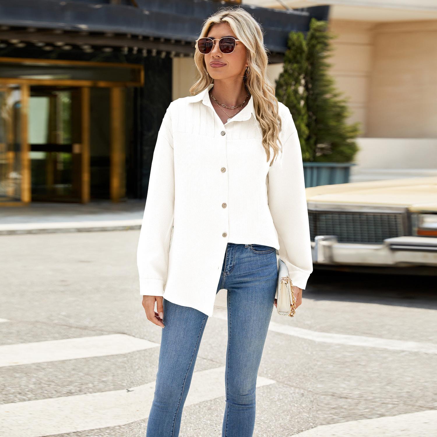 

Женская рубашка-блузка с длинными рукавами и лацканами, однотонная, весна-осень XXL белый