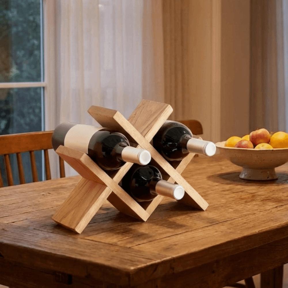 4-Bottle Wine Display Rack Standing Wine Storage Shelf Modern Solid Wood Wine Rack Showrooms