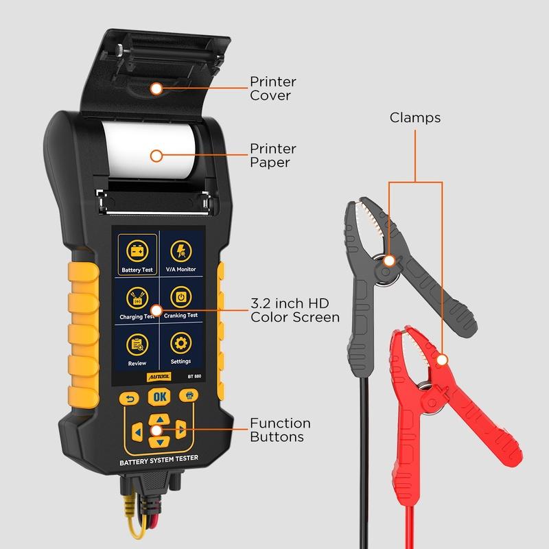 AUTOOL 8-30V V/A Battery Tester with Printer Monitor&Cranking Test&Charging Test&Start Test& Max Load Test & Data Review BT880 AUTOOL BT880