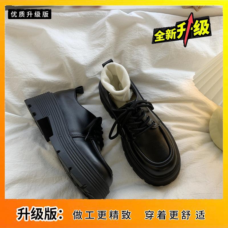 Sapatos de couro pequenos versáteis de plataforma preta femininos, sapatos retrô de plataforma estilo britânico, sapatos japoneses JK Single