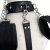 SM Sex Toy Hand Sex Toy with Traction Chain Black Faux Leather Body Restraint Tool Handcuffs and Collar Anal Metal Hook Prop