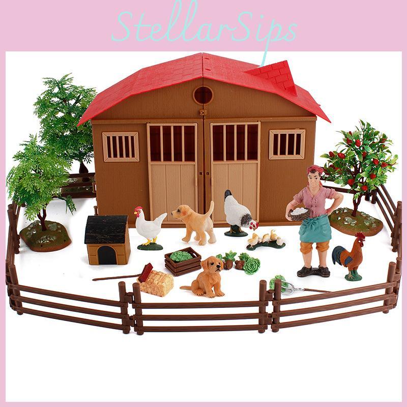 Farm Animal Pvc Model Set With Miniature House And Scenic Plants For Kids And Collectors