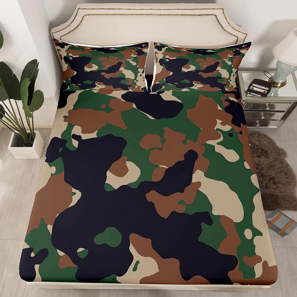 Camouflage Simple Pattern Mattress Three-Piece Digital Printing Mattress Bedding Set Adult Children