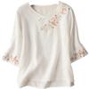 2024 Women's Retro Embroidered Cotton-Linen Three-Quarter Sleeve T-Shirt