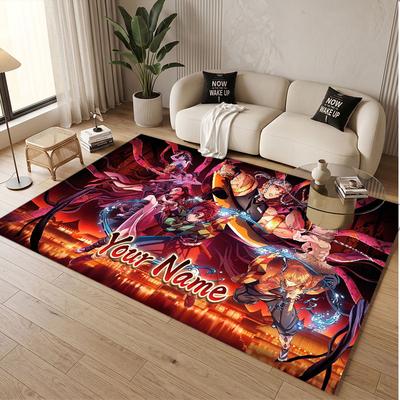 Custom Name Crystal Velvet Rug,Demon Slayer Comfortable Anti Slip Floor Mat For Room Decoration