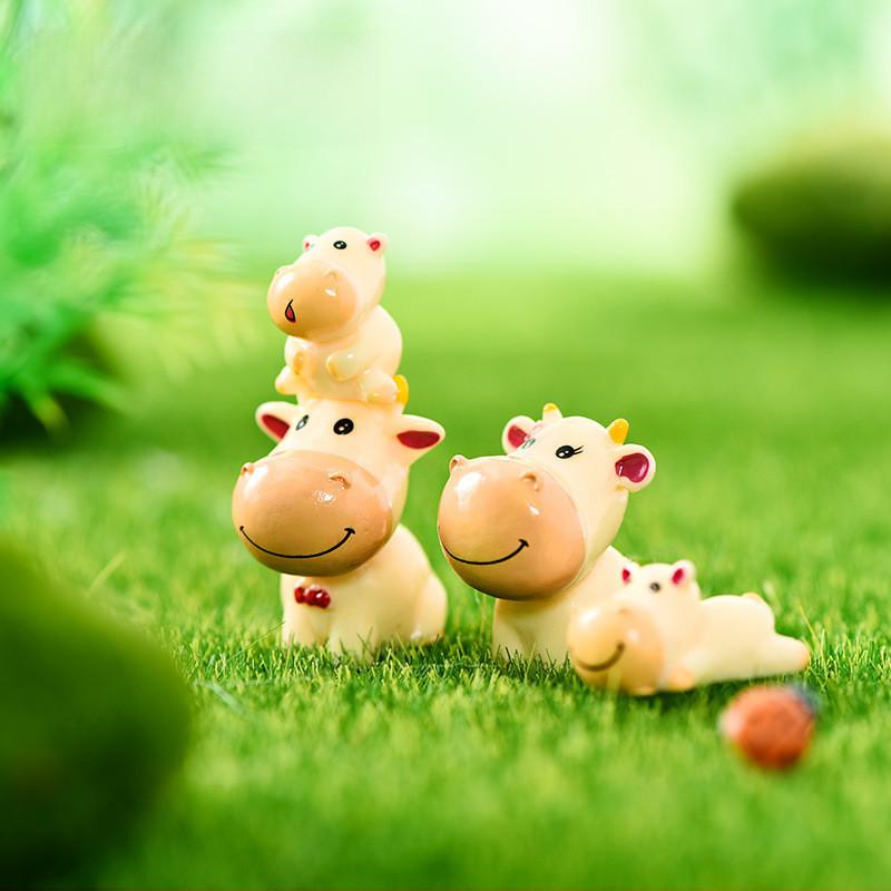 Cute Resin Ox Figurine Cartoon Style Diy Miniature Animal Decoration Set