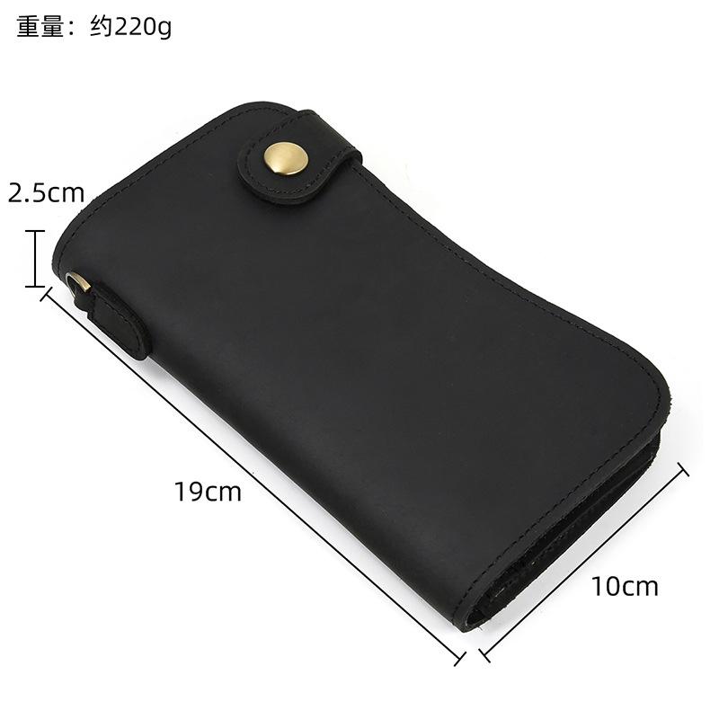 Men'S Leather Wallet Crazy Horse Leather Iron Chain Anti-Theft Long Wallet Multi-Card Wallet Mobile Phone Change Bag