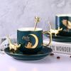Luxury Green Gold Plated Leaf Ceramic Coffee Cup with Saucer Exquisite Afternoon Tea Dessert Cup Office Interior Mug Home Decor