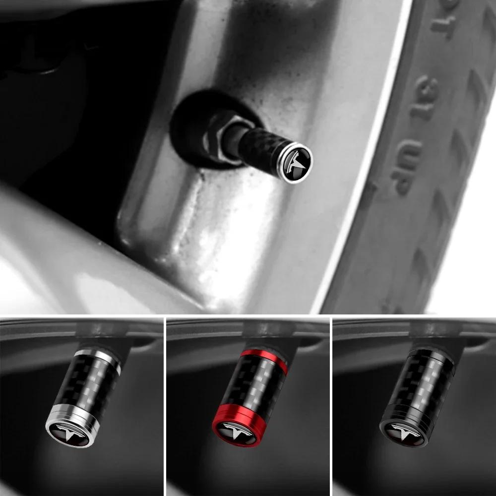 Car Sticker Tesla 4Pcs Car Carbon Fiber Wheel Tire Valve Caps Stem Case For Tesla Model 3 Model S X Roadster SpaceX Cybertruck C