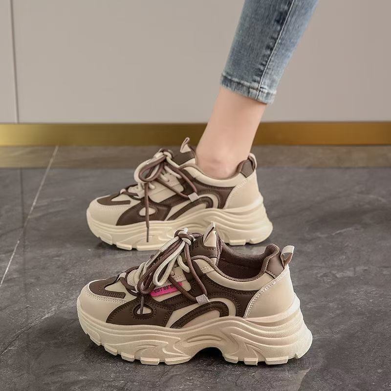 Thick-soled Fried Street Dad Shoes Children's Spring 2025 New Versatile Sports Women's Shoes Show Small Feet and Increase Height Casual Shoes