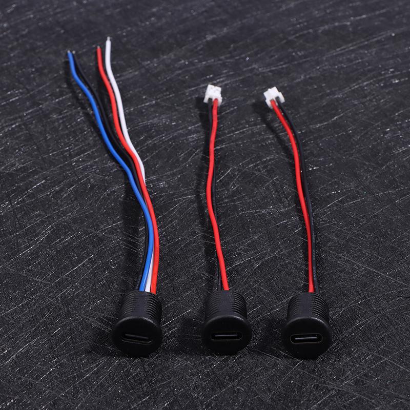 1PC TYPE-C USB Connector 2/4 Pins With 15cm Wire Waterproof Female Seat With PH2.0 Terminal Nut Lock Plate Waterproof USB Socket