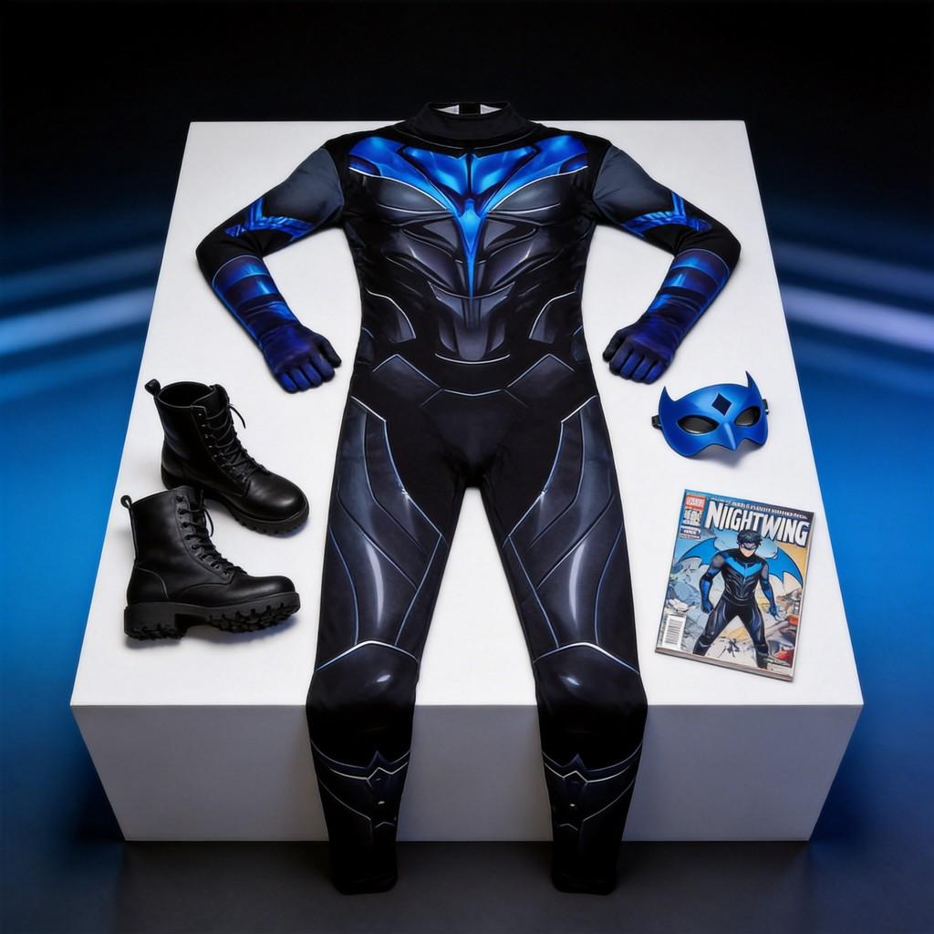 Costume Cosplay di Nightwing dei Titani in Tessuto Misto Cotone per Role Play Anime