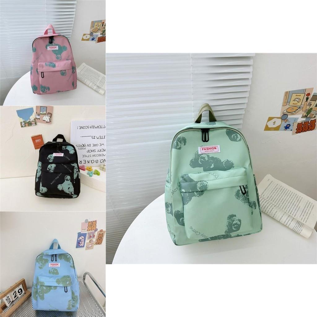 Modern Trendy Bear Print Nylon Backpack Spacious Breathable Design Ideal For Kindergarten Students