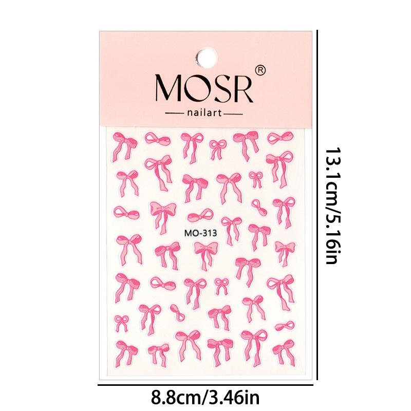 Nail Sticker Ribbon Bow White 3D Thin Diy Nail Art Decals Decoration Pink Bow Pattern Manicure Self Adhesive Nail Decals