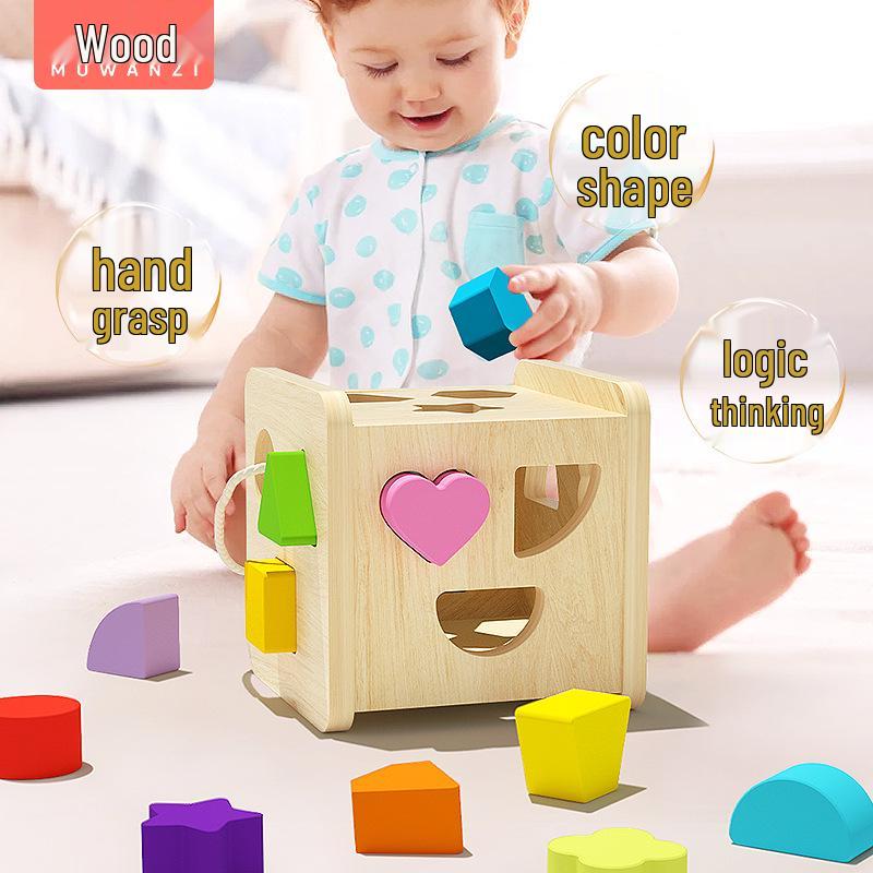 Multifunctional Wooden Shape Sorting Cube - Early Education Toy for Preschoolers
