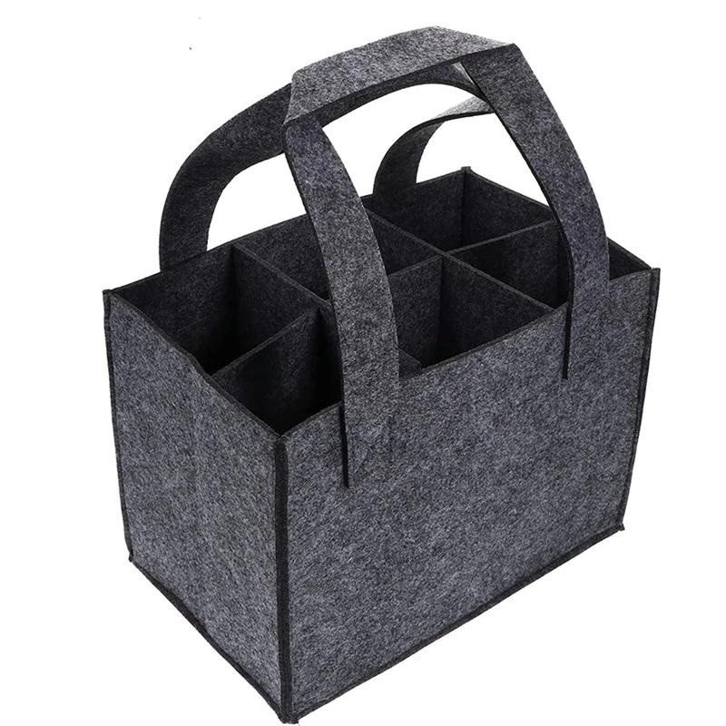 Reusable 6 Compartment Wine Tote Bag Felt Cup Holder Camping Glass Carrier Or Beer Drink Picnic Wedding Bbq Party Supplies