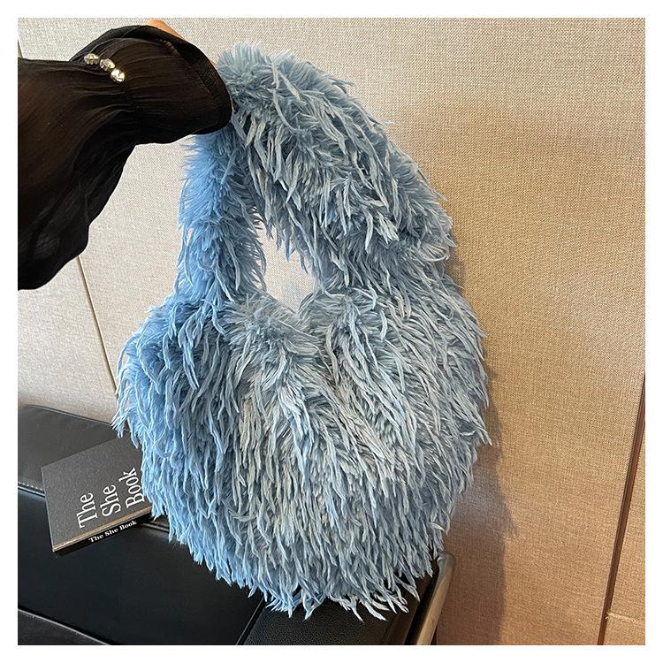 

2024 new imitation turkey feather women s shoulder high-end trend bag fashion niche versatile bag синій