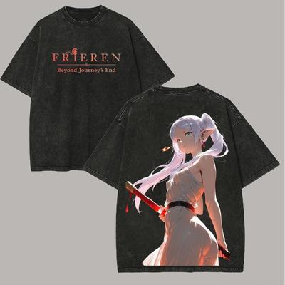 T-shirt Frieren Imprimé Graphique Mignon Mode Harajuku Manches Courtes T-shirts Coton de Haute Qualité T-shirt Lavé Vêtements Homme Femme