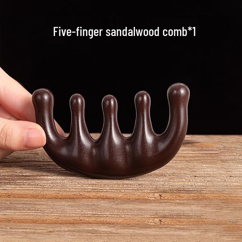 

Пятипальцевый сандаловый массажер для головы и гребень для терапии кожи головы