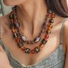European and American Acrylic Beaded Irregular Geometric Round Sweater Chain Retro Ethnic Style Niche Necklace 