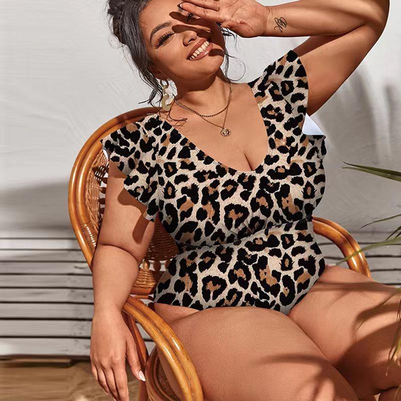 Bikini Ruffles One Piece Swimsuit Women Sexy Deep V-Neck Floral Print Bikini Swimwear Beachwear Tankini