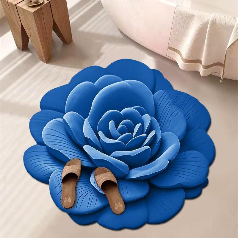 3D Květinový Koberec Koupelnový Absorpční Domácí Protiskluzový Odolný vůči Nečistotám Snadno Udržovatelný Předložka