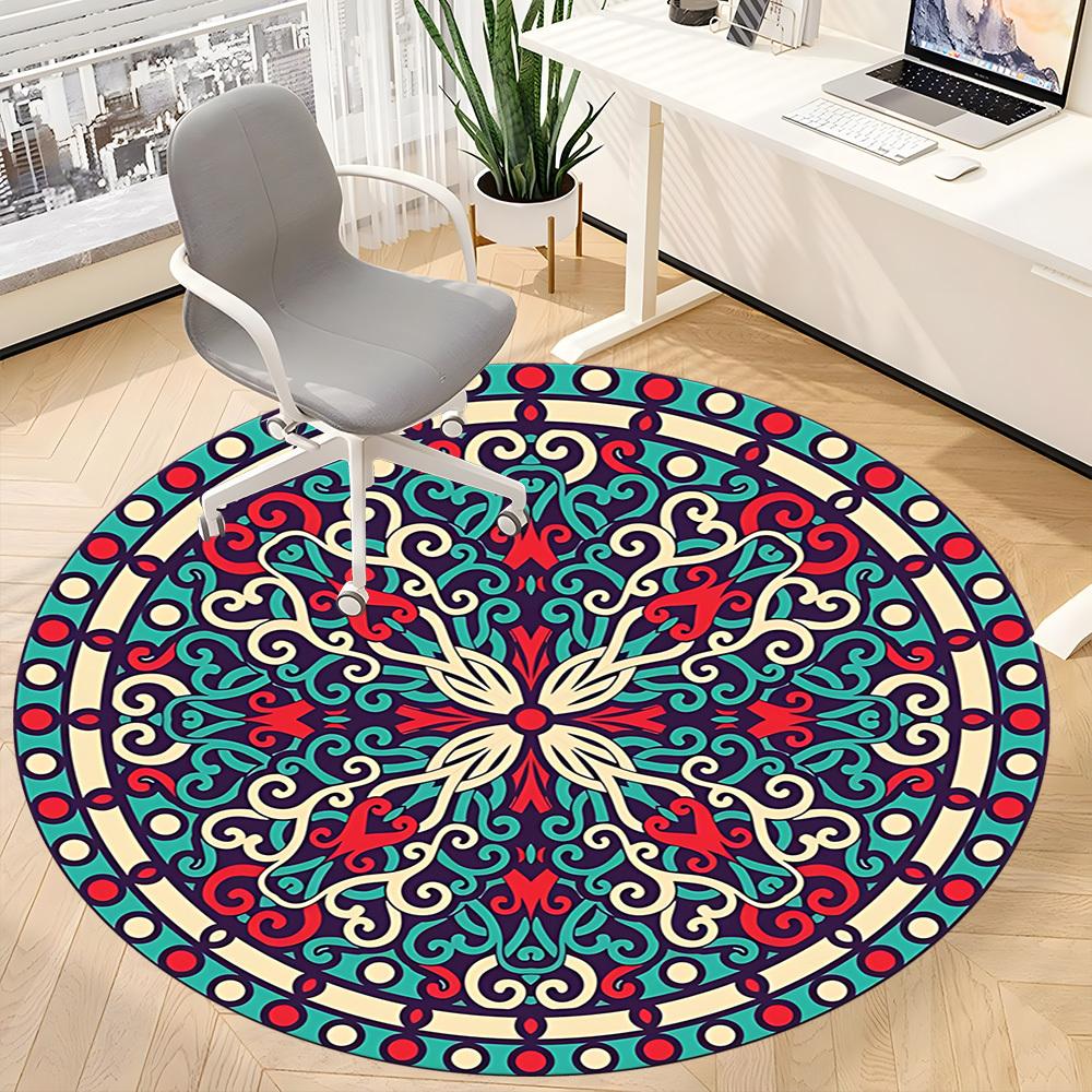 1pc Mandala Pattern Chair Carpet for Office, Soft, Non-Slip Polyester Mat, Office, Living Room, Bedroom, Durable Polyester yy251207109
