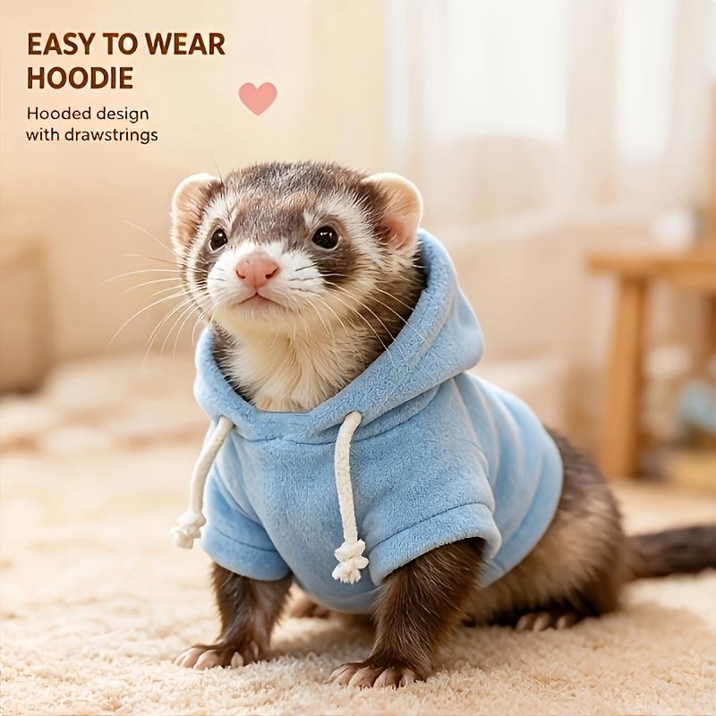 Small Animal Winter Warm Pullover Sweatshirt, Soft Drawstring Solid‑Color Hoodie for Hamster Daily Pet Apparel