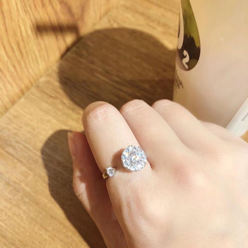 925 Sterling Silver Rotating Ring Open Ring Fashion Super Flash Micro Inlaid Zircon Fashion