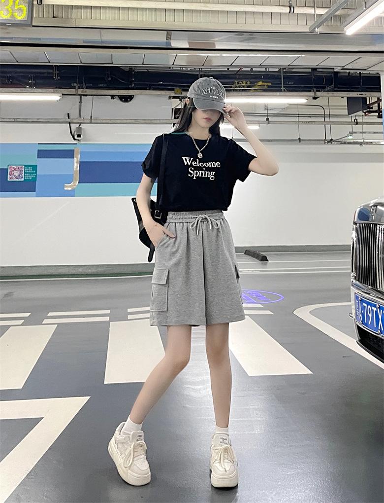 Dámské růžové elastické v pase volného střihu letní sportovní šortky se širokými nohavicemi