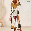 Plus Size Women V Neck 3 4 Sleeve Maxi Dress Soft Chic Casual Holiday Street Gown