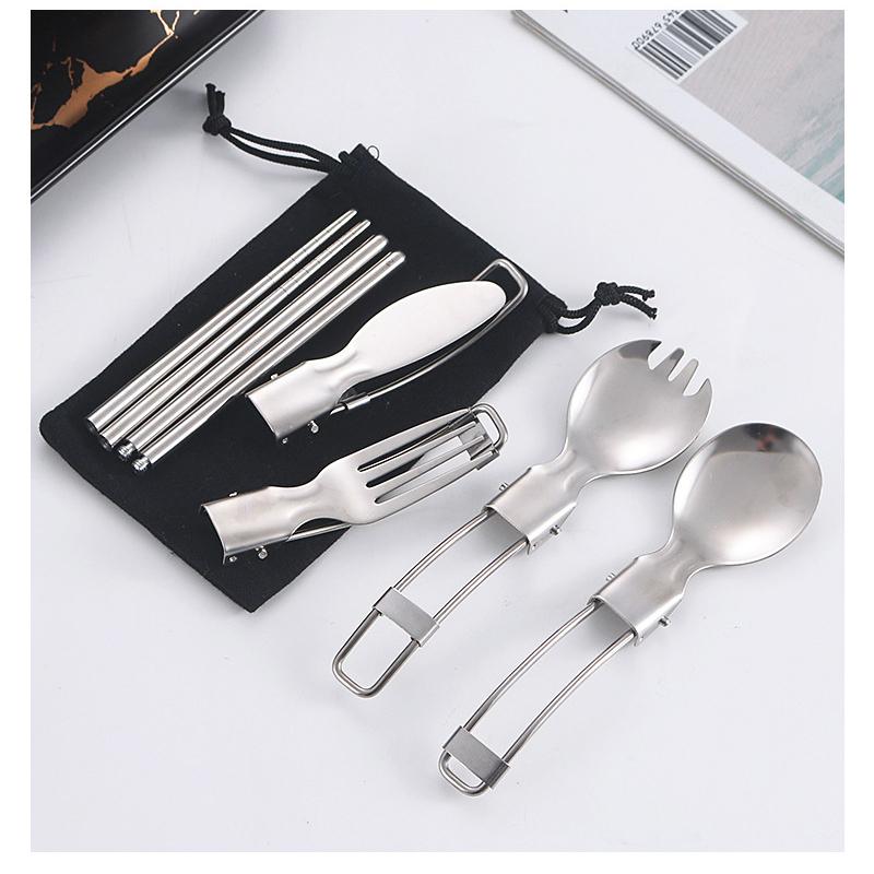Outdoor Stainless Steel Portable Folding Tableware Set for Picnic and Camping