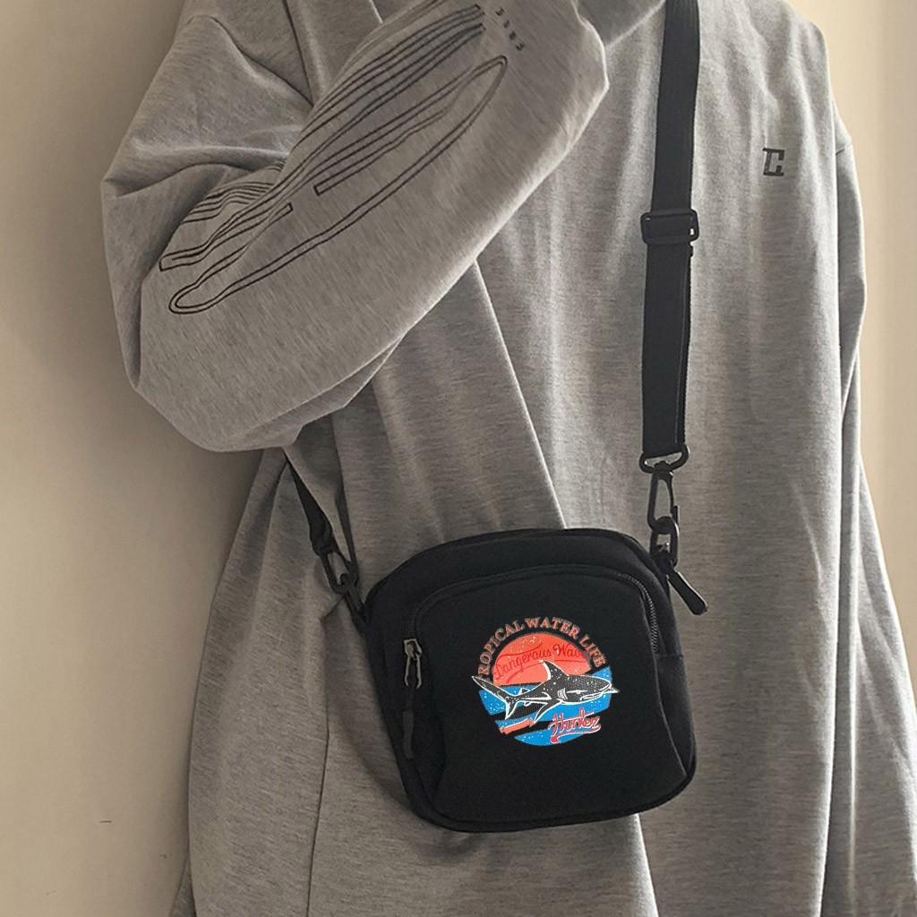 

Модная женская холщовая печать с рыбой, повседневная женская сумка через плечо, мини-сумка через плечо чёрный