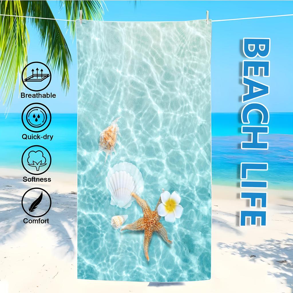 Microfiber Beach Towel Starfish Seahorse Design Thin Absorbent Extra Large Towel for Beach Swimming Camping Yoga Bath Sports