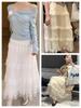 Textured Lace Layered Midi Skirt for Spring/Summer - Women's Sweet Sheer Mesh Skirt