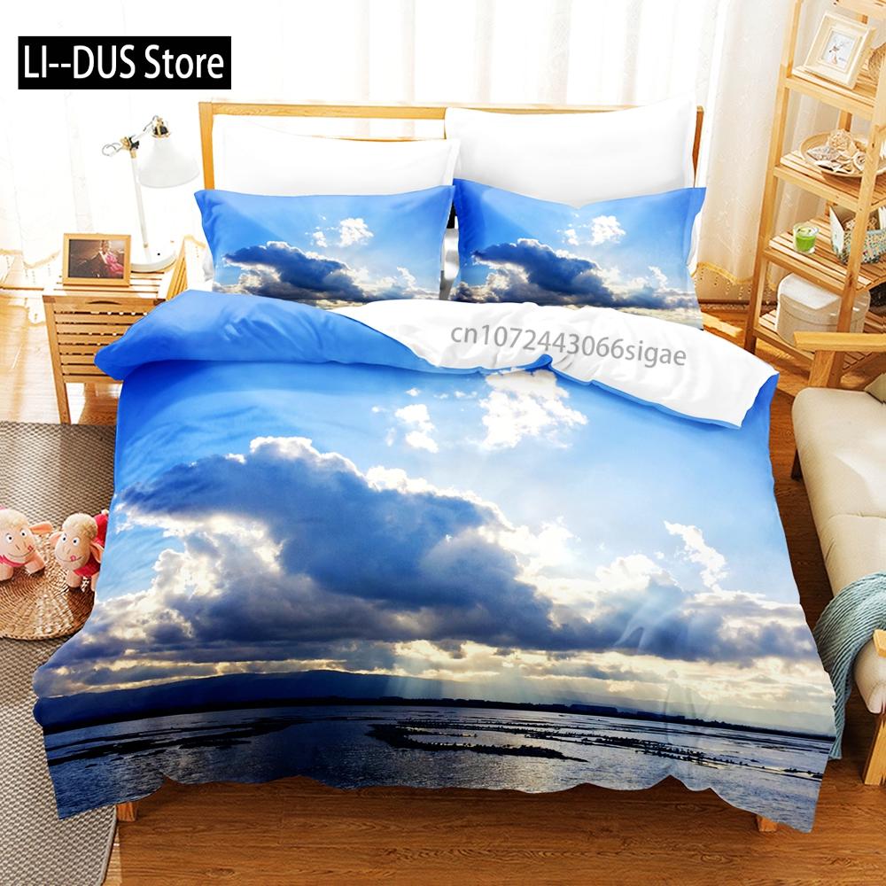 Sky With White Clouds Bedding Set Single Twin Full Queen King Size Bed Set Aldult Kid Bedroom Duvetcover Sets 3D Anime 030