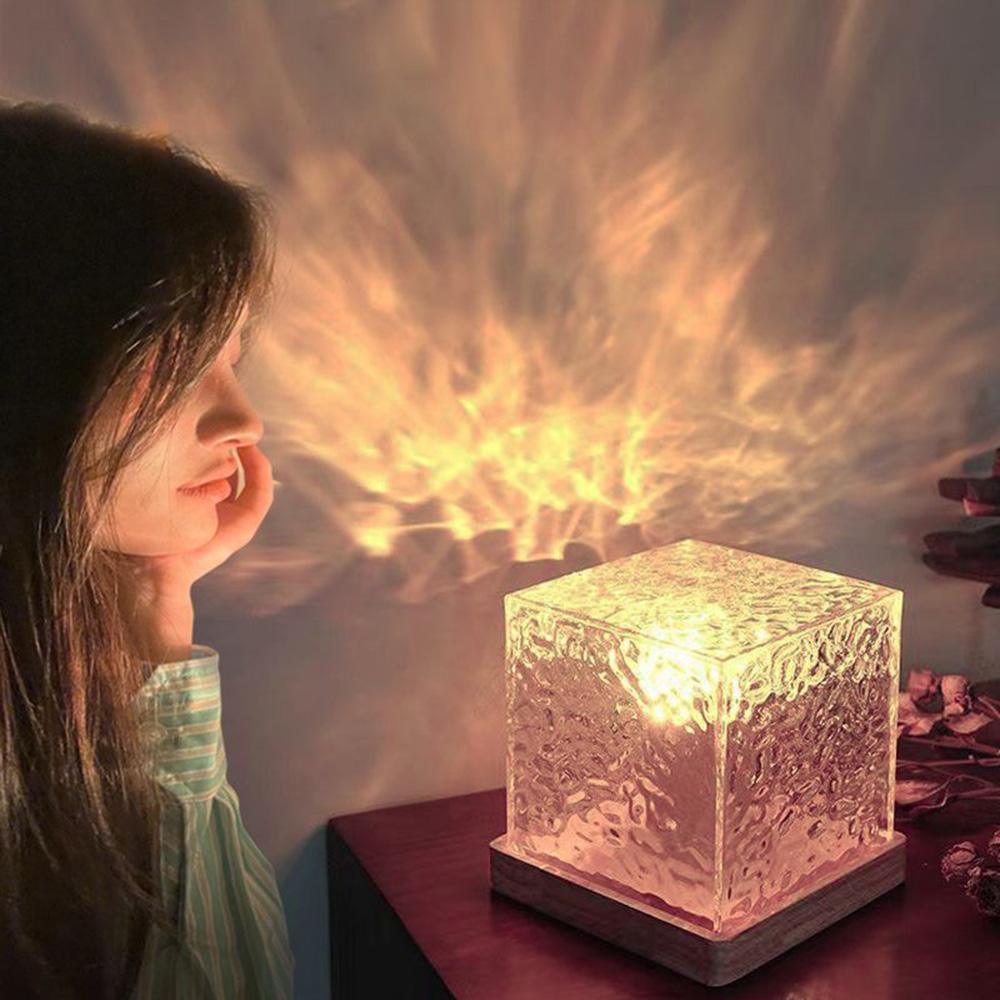 Dynamic Rotating Water Ripple Projector Night Light 16 Colors Flame Crystal Lamp for Living Room Bedroom Dynamic Rotating Lights