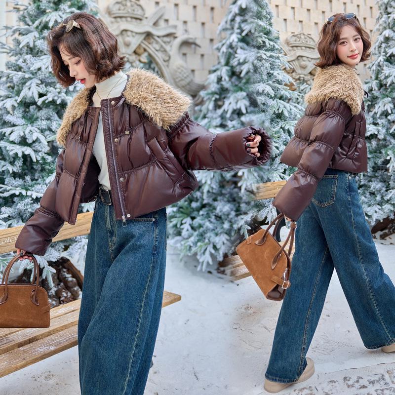 

Стильная женская зимняя пуховая куртка с большим меховым воротником - Маленький размер, Утолщенный пух белой утки (Модель YJ6839) S (90-115 jin)