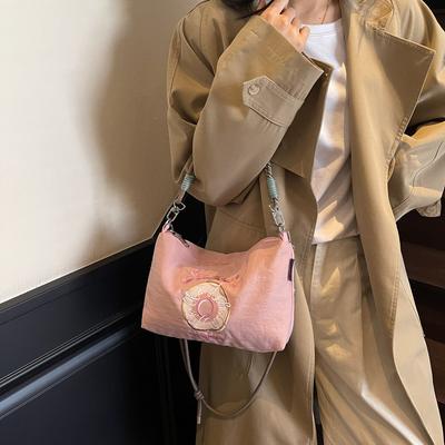 Crossbody Bag Women's Small Fresh Embroidery Small Square Bag Nylon Cloth Portable Shoulder Underarm Bag Niche Fashion Bag