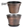 Plant Pots with Saucers Retro Flower Pot Saucer, Bronze Finish Drainage Holes, Garden Containers Holes Breathable Thickened Plastic Planter for Indoor