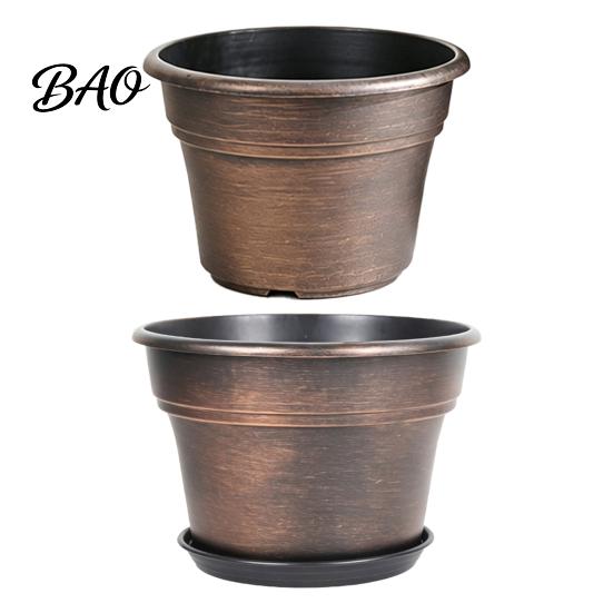 Plant Pots with Saucers Retro Flower Pot Saucer, Bronze Finish Drainage Holes, Garden Containers Holes Breathable Thickened Plastic Planter for Indoor