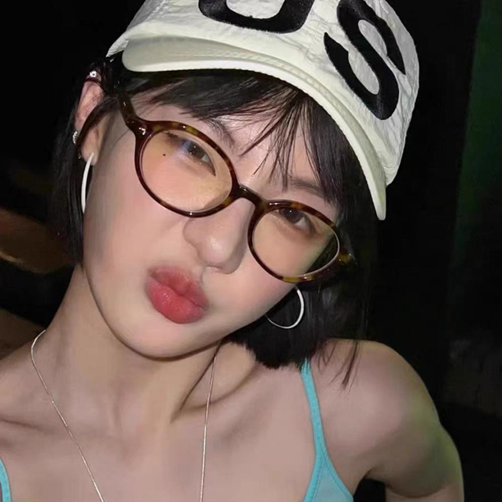 Oval Frame Anti Blue Light Reading Glasses For Women Korean Fashion Retro Leopard Red Thick Frame Fake Glass Computer Eyeglass