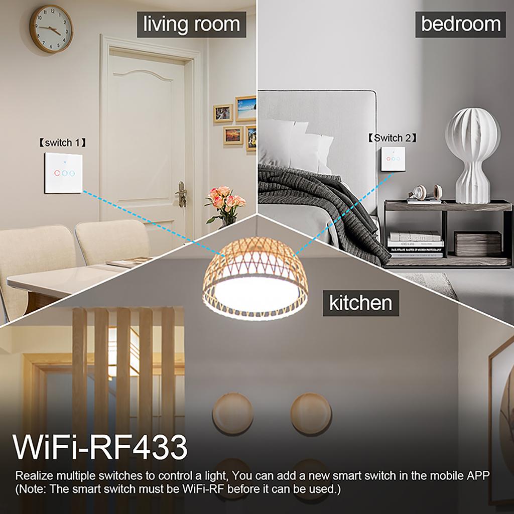WiFi EU Light Wall Touch Switch 220V No Need Neutral Wire Tuya Smart Life Work with Alexa Google Home 1/2/3Gang