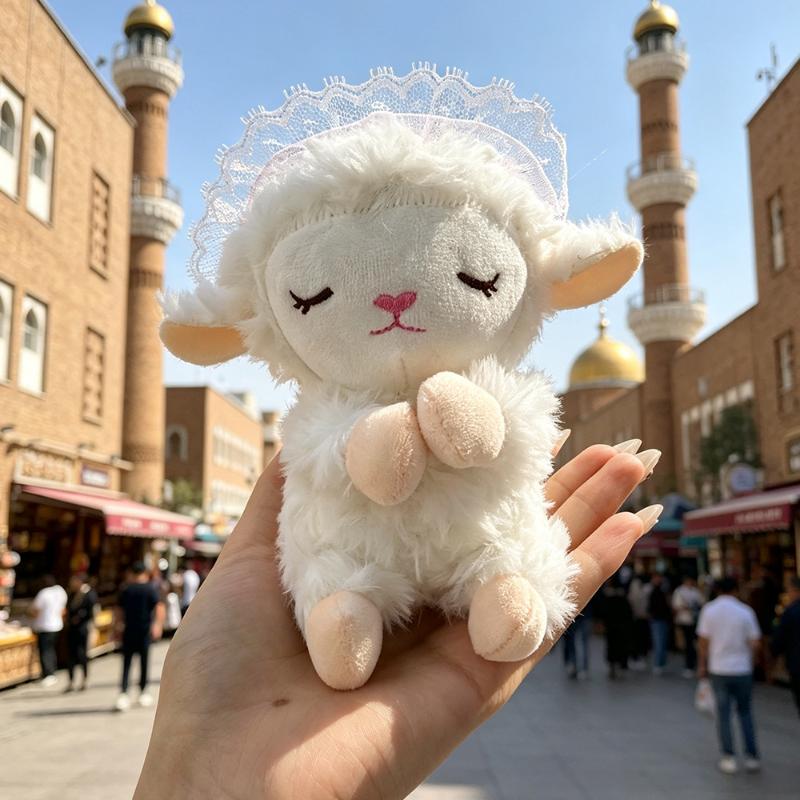 1Pcs Cute Curly-Haired Small Woolen Plush Toy Keychain Backpack Charm, Sweet Veil Little Lamb Doll, Sleepy Sheep Baby